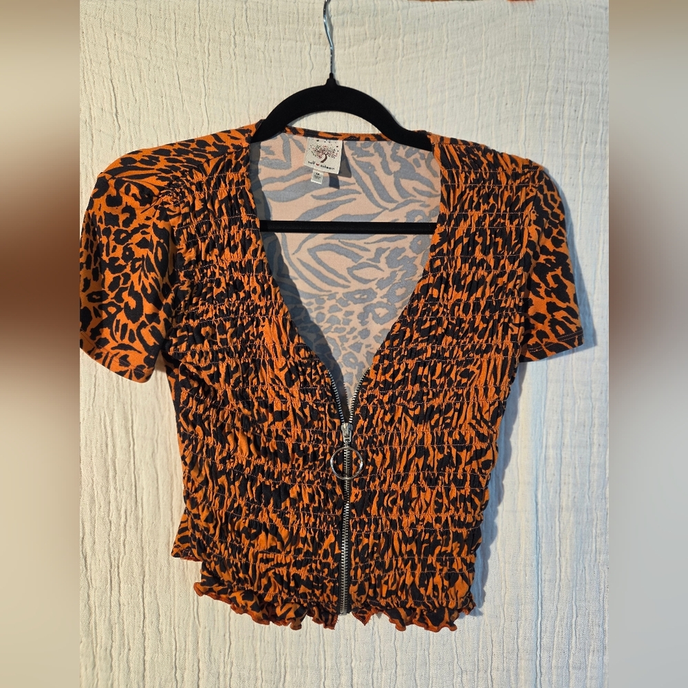 Self Esteem Orange and Black Animal Print Blouse